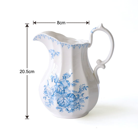 French retro blue and white porcelain vase, European vintage style hydroponic flower vase, living room desktop decoration.