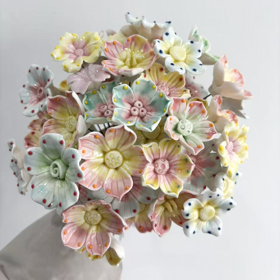 Jingdezhen ceramic flower desktop ornaments, preserved flower bouquets, creative decorations, cross-border shipping available, labeling service available, simulated ceramic flowers.