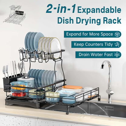 Expandable Dish Drying Rack with 360° Drainage🍽️✨