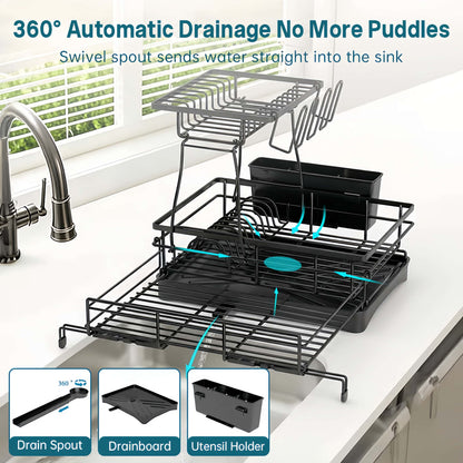 Expandable Dish Drying Rack with 360° Drainage🍽️✨