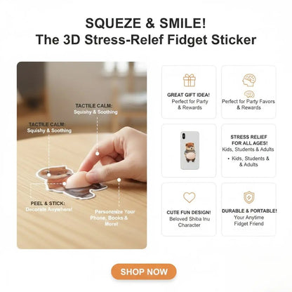 3D Dog & Cat Mochi Stickers 🐾 Stress Relief Fidget Toys Silicone Buffers for Cars & Walls Perfect Holiday Gifts