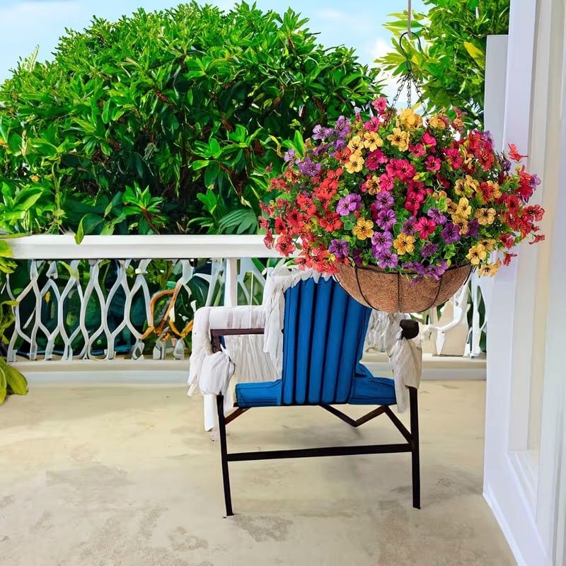 Simulated Hanging Flower Basket