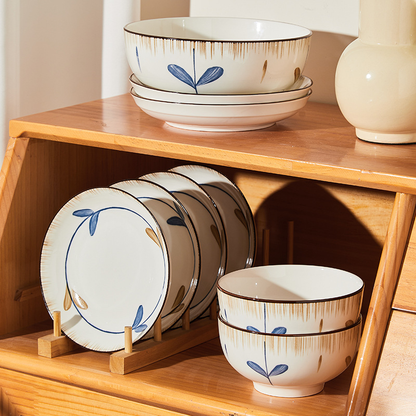 Orchid Pavilion Preface Ceramic Rice Bowl, Soup Bowl, and Dish Tableware Set