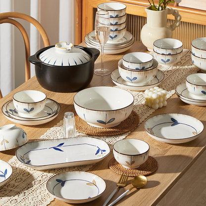 Orchid Pavilion Preface Ceramic Rice Bowl, Soup Bowl, and Dish Tableware Set